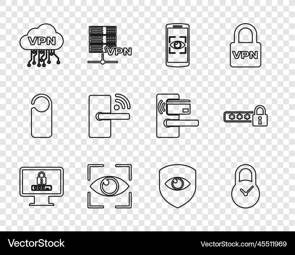 Set line monitor with password padlock clock Set line monitor with password padlock clock vector image