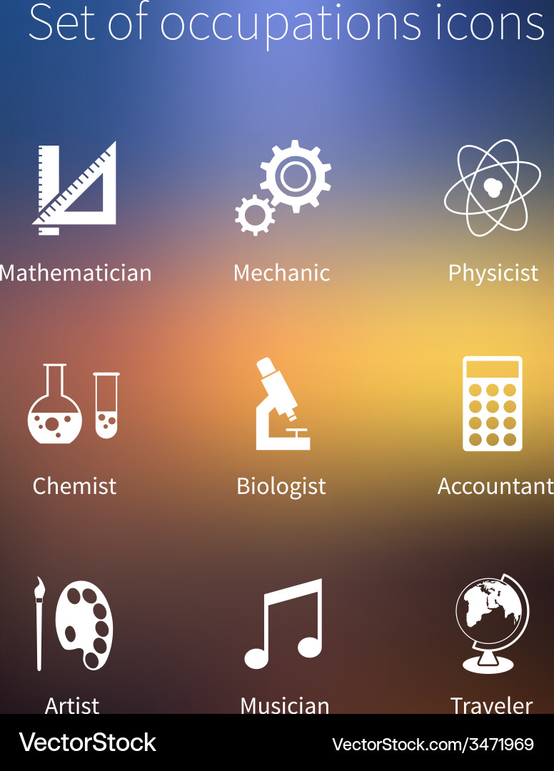 Set of occupations icons - mathematician mechanic Vector Image