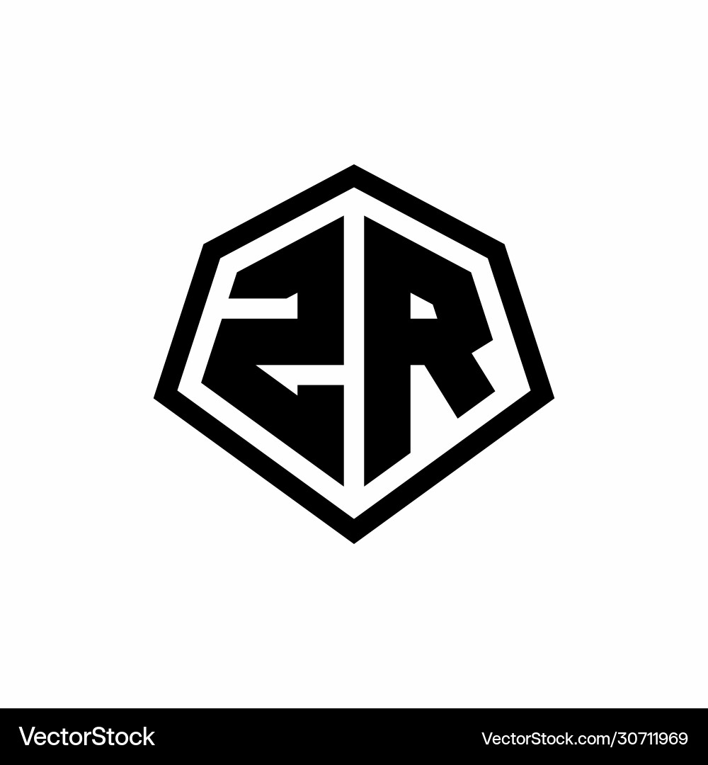 Zr monogram logo with hexagon shape and line vector image