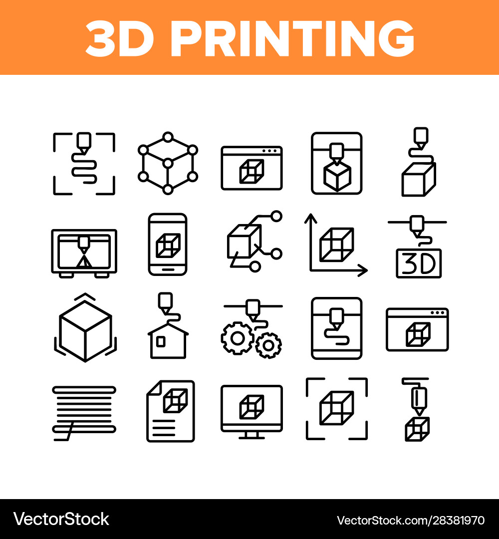 3d printing processing collection icons set 3d printing processing collection icons set vector image