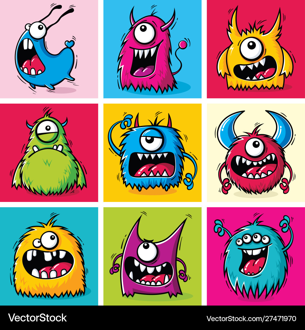 Adorable Cartoon Monster Set Vector Image