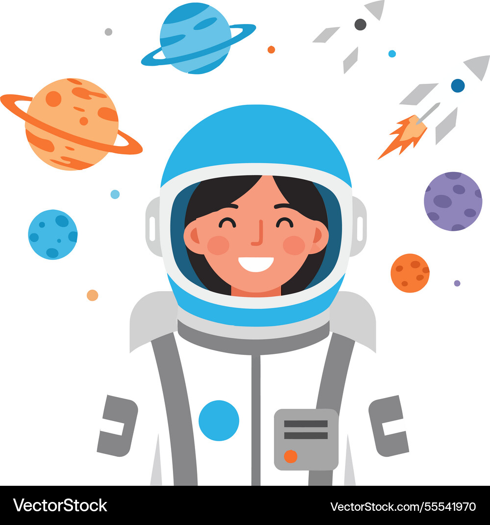 Astronaut smiling in space with planets Astronaut smiling in space with planets vector image