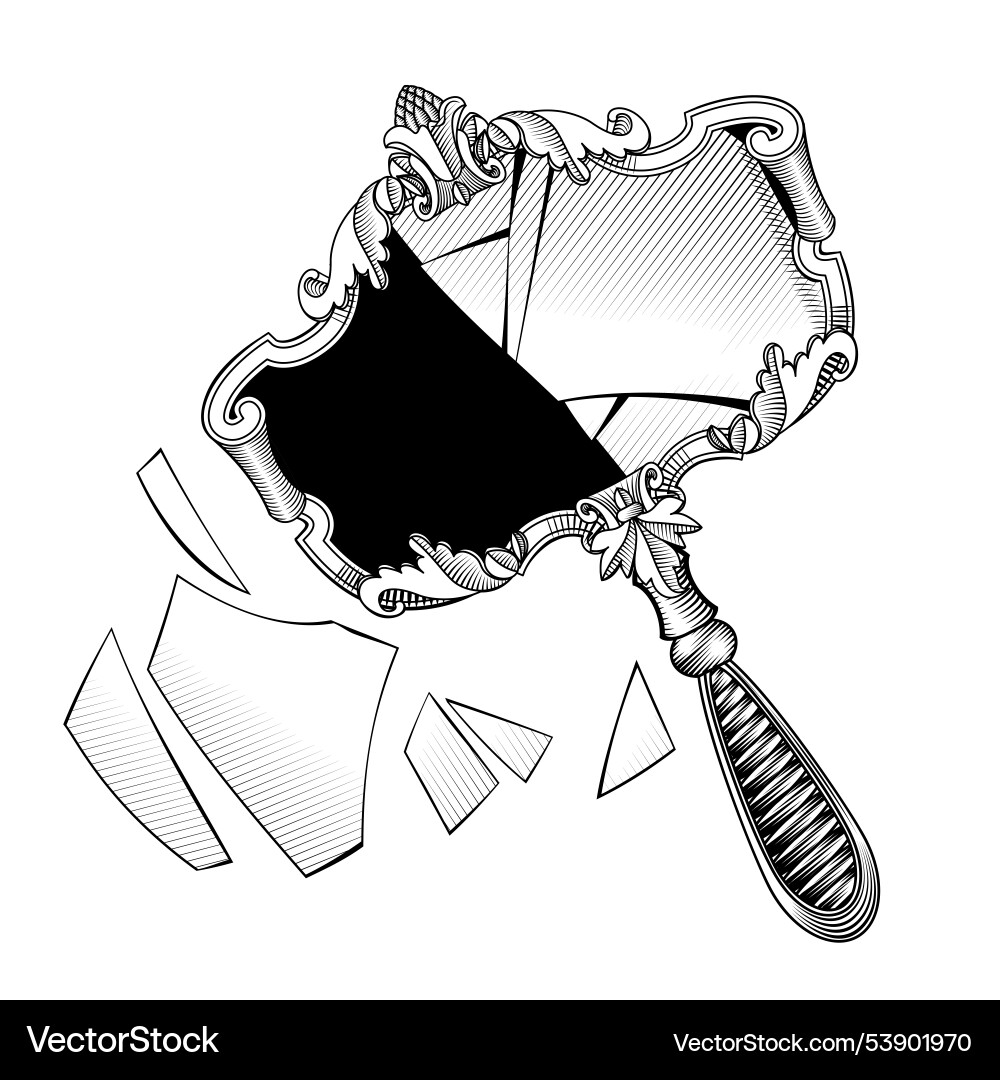 Broken retro mirror with a decorative frame Vector Image