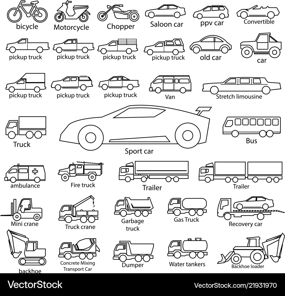 Car icon set outline automobile cars Car icon set outline automobile cars vector image