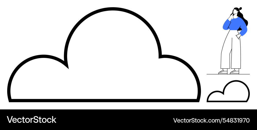 Conceptual image of cloud storage with pensive Vector Image