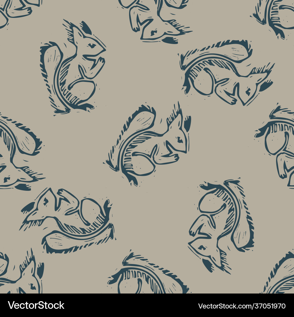 Handmade carved forest squirrel block print Handmade carved forest squirrel block print vector image