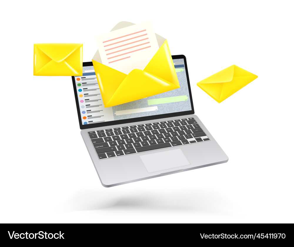 Laptop with new letters 3d banner Royalty Free Vector Image