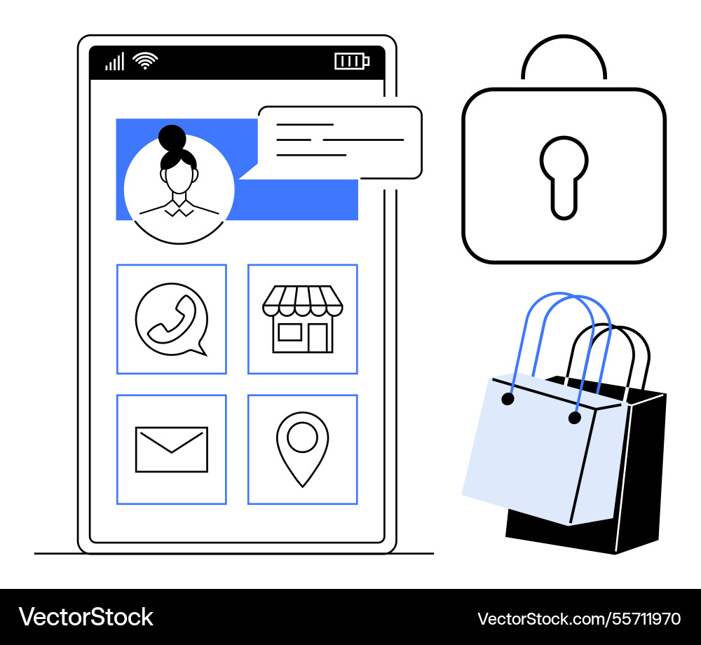 Mobile shopping app interface with security lock Mobile shopping app interface with security lock vector image