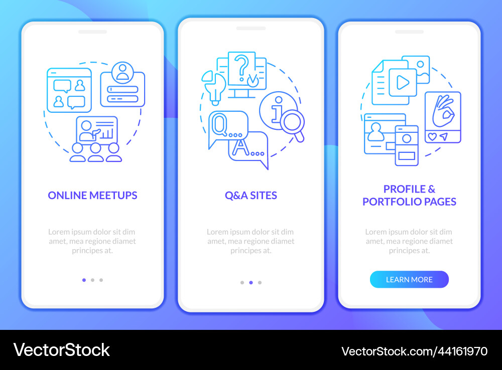 Online networking blue gradient onboarding mobile Online networking blue gradient onboarding mobile vector image