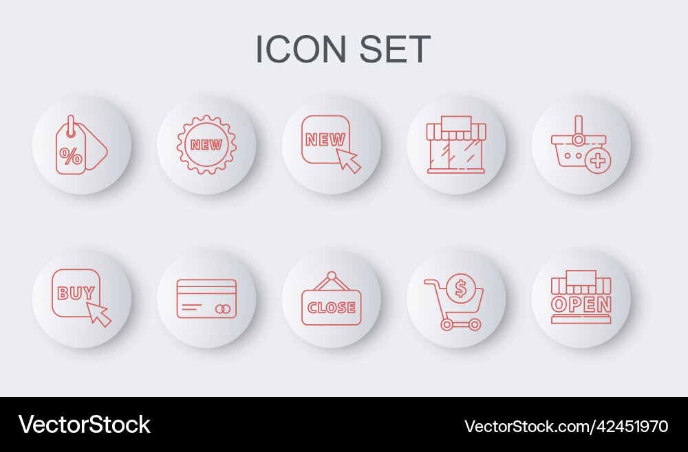 Set line shopping building and open buy button Set line shopping building and open buy button vector image