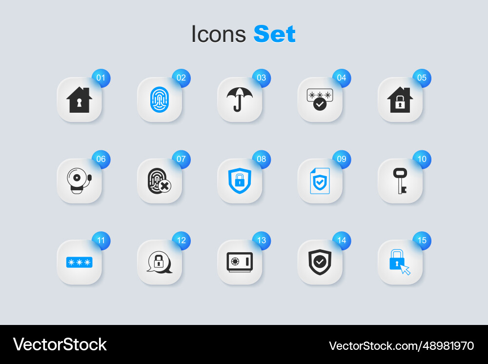 Set shield with check mark cancelled fingerprint Set shield with check mark cancelled fingerprint vector image