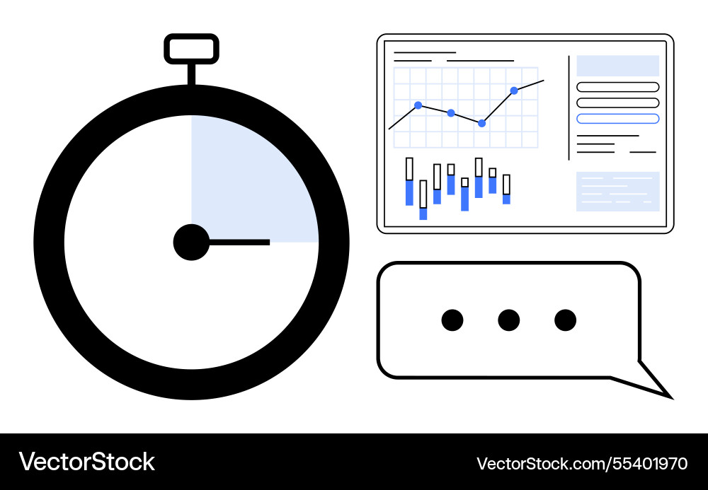 Stopwatch with data chart and speech bubble Stopwatch with data chart and speech bubble vector image