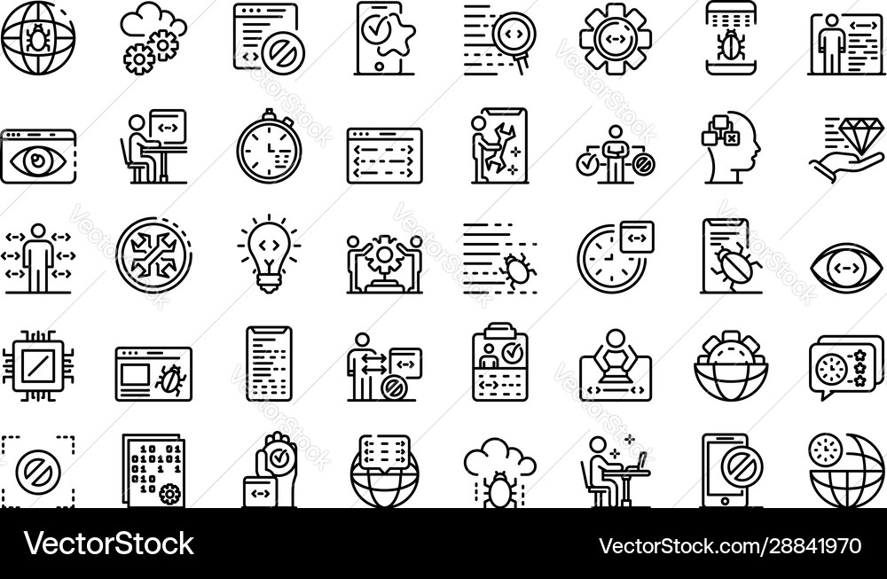Testing software icons set outline style Testing software icons set outline style vector image