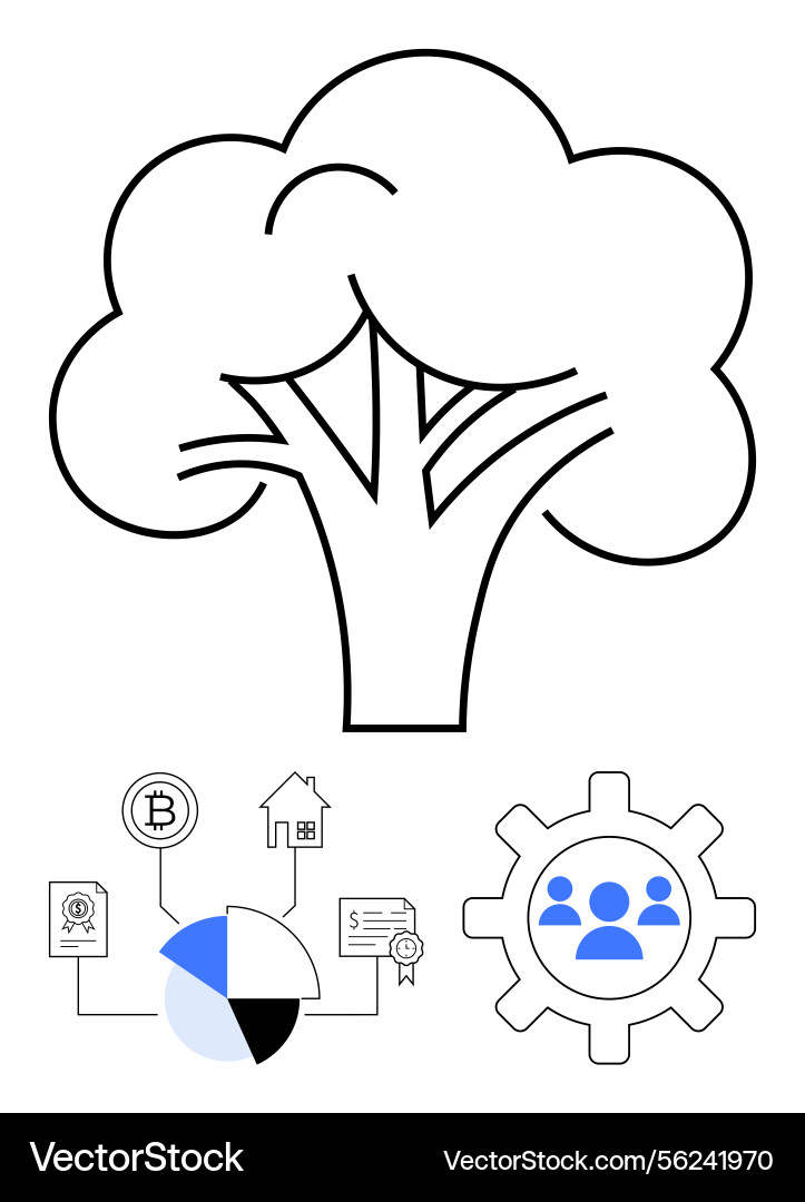 Tree outline with gear charts and blockchain Tree outline with gear charts and blockchain vector image