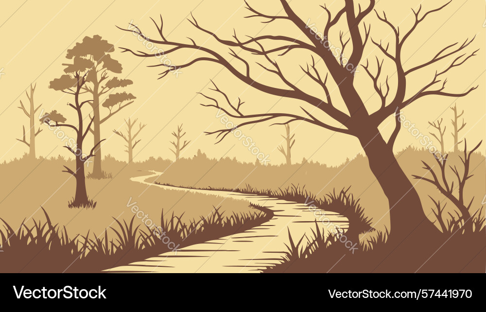 Winding path through sparse woods tranquil vector image