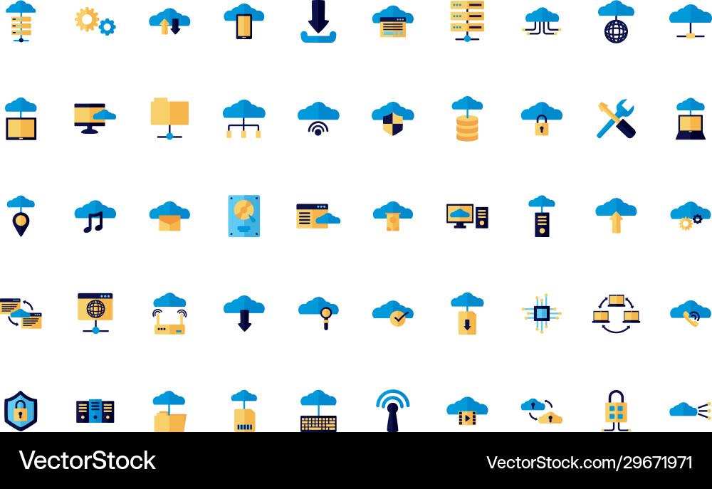 Bundle cloud computing flat style icons Bundle cloud computing flat style icons vector image