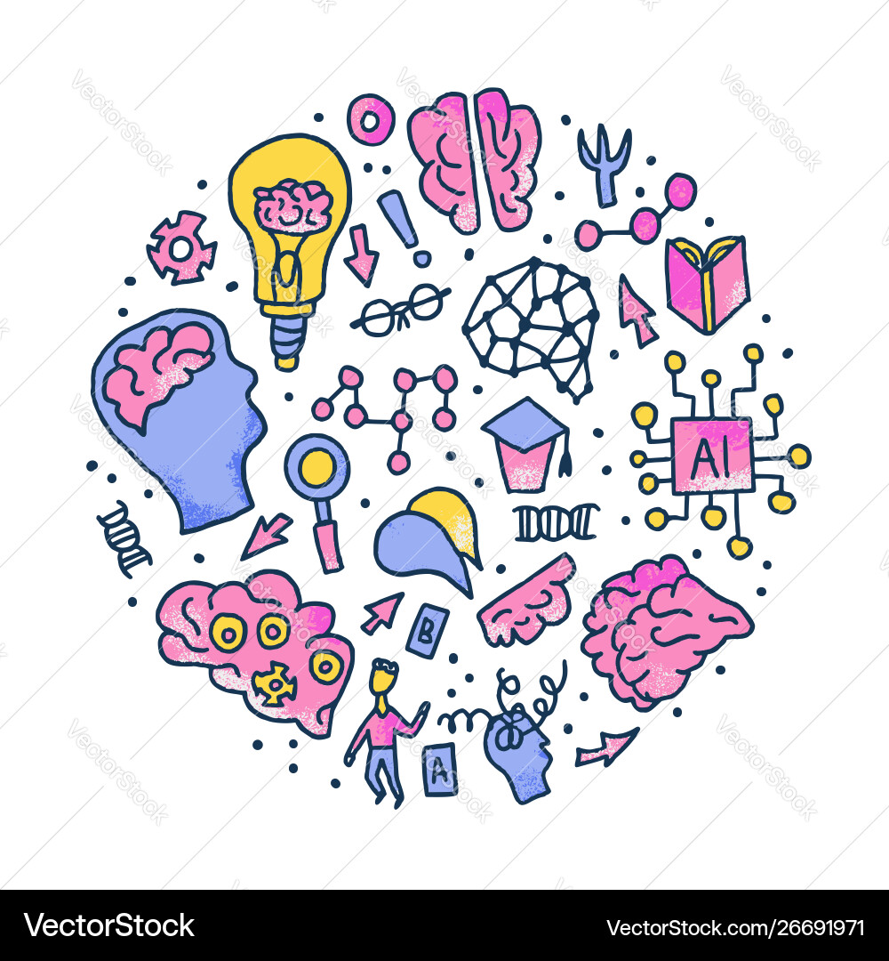 Cognitive science concept set elements Cognitive science concept set elements vector image