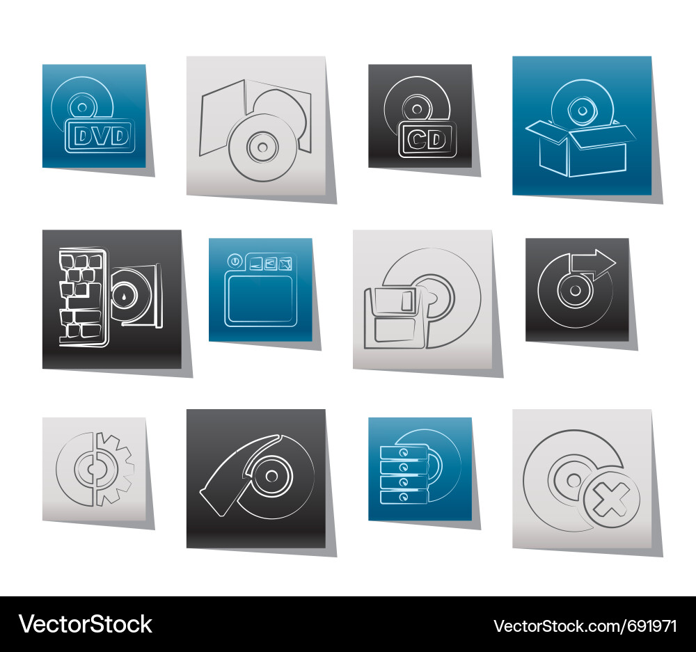 Computer media and disk icons vector image
