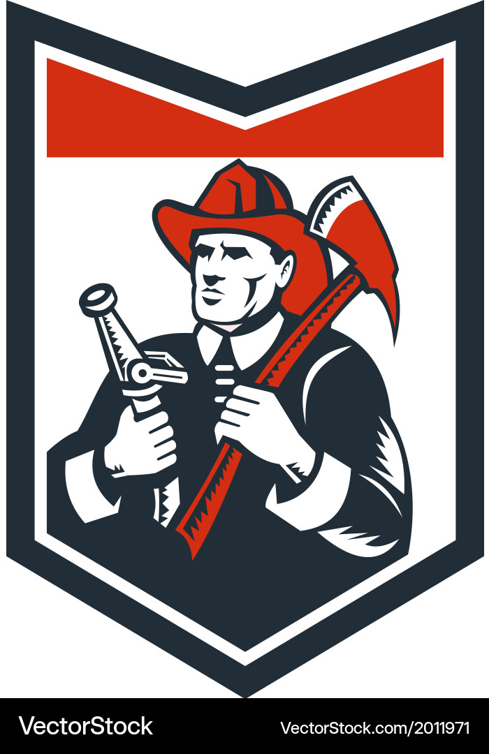 Firefighter with Axe and Shield Vector Image