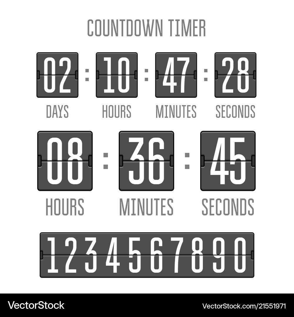 Flip countdown clock counter timer on white Vector Image