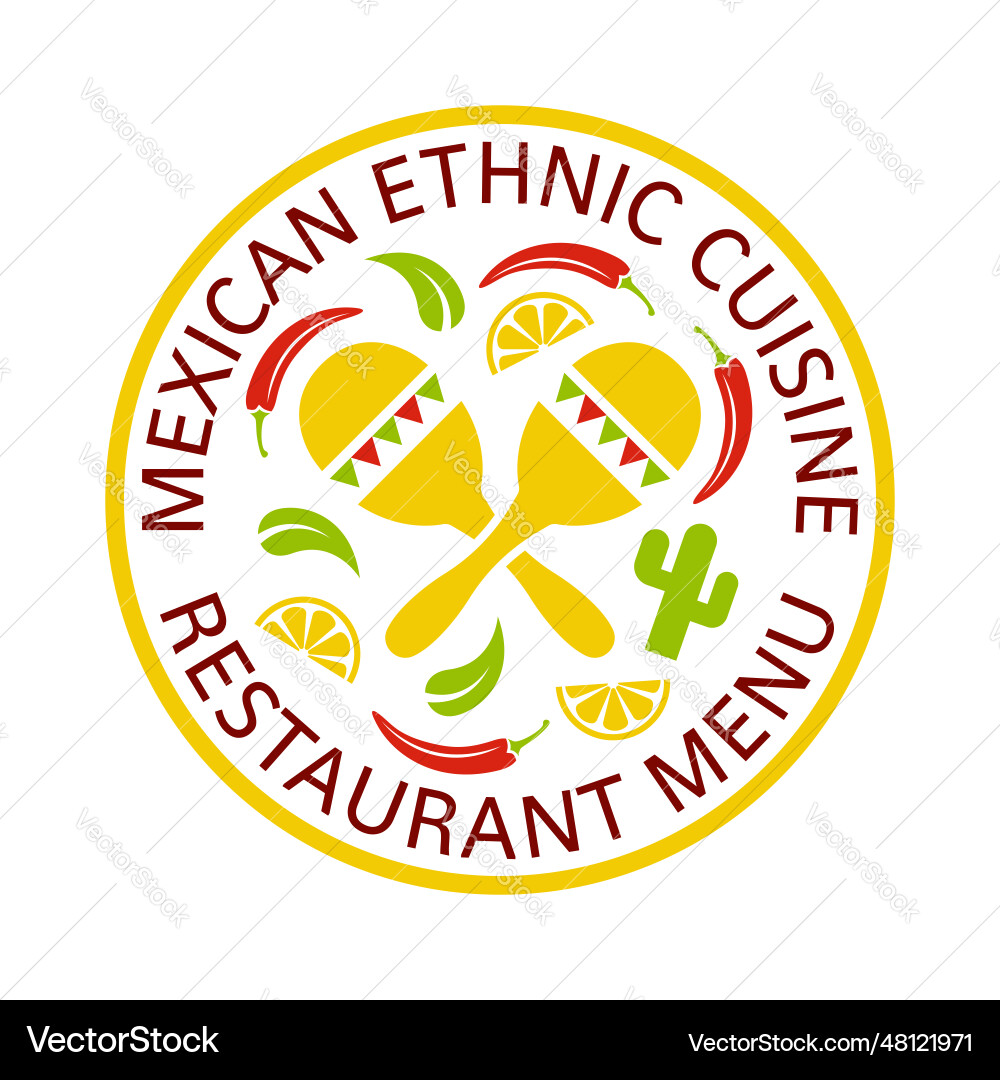 Mexican food round label emblem badge or logo Mexican food round label emblem badge or logo vector image