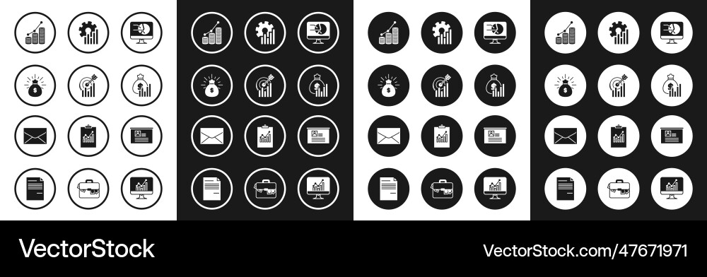 Set computer monitor with graph chart target Vector Image