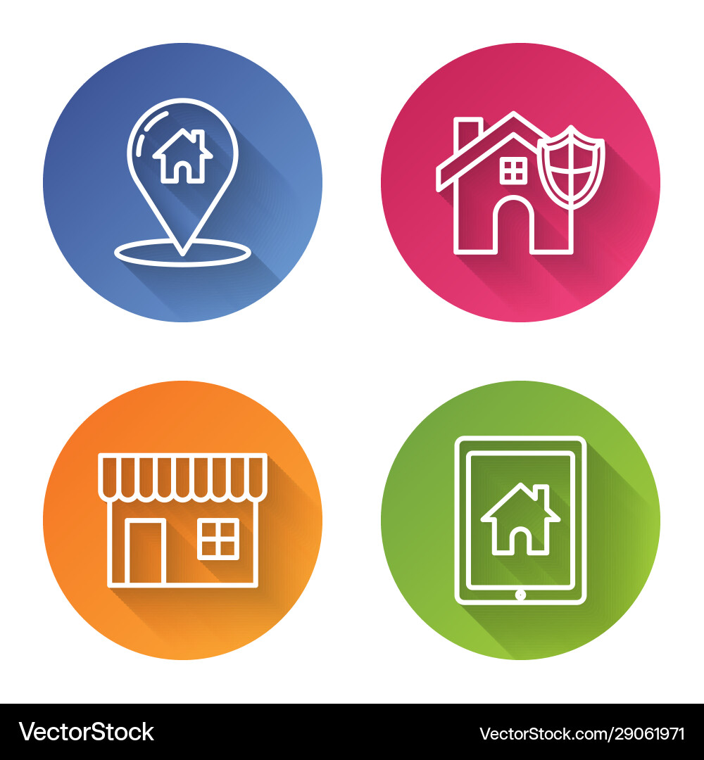 Set line map pointer with house shield vector image