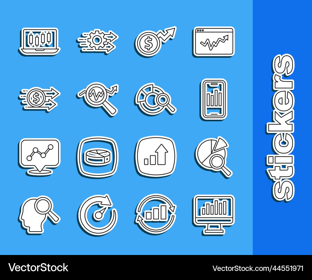 Set line monitor with graph chart search data Set line monitor with graph chart search data vector image