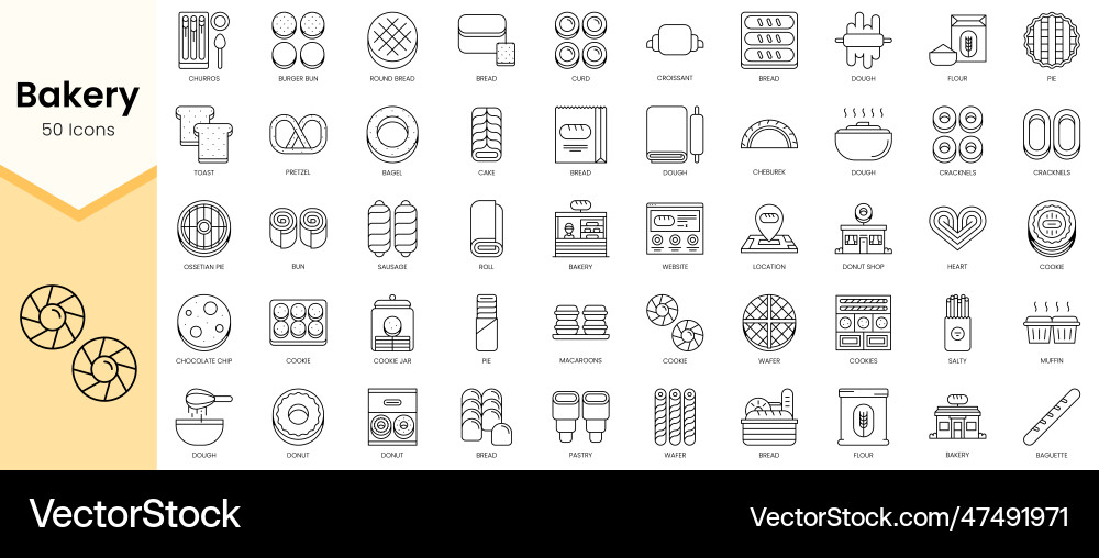 Simple outline set ofbakery icons linear style Simple outline set ofbakery icons linear style Vector Image