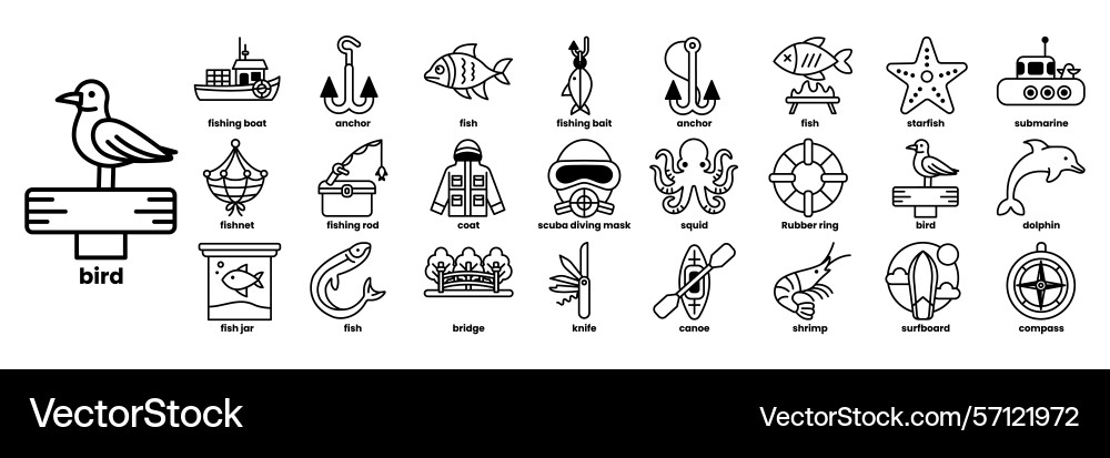 A collection of various sea creatures and objects A collection of various sea creatures and objects vector image