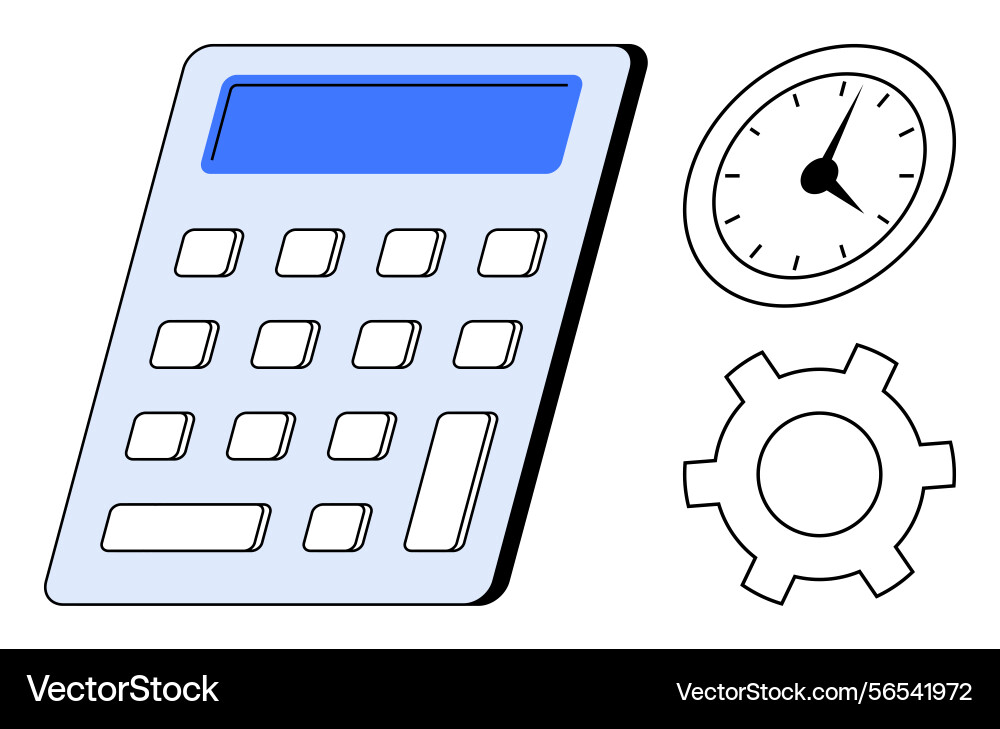 Calculator with clock and gear representing time Calculator with clock and gear representing time vector image