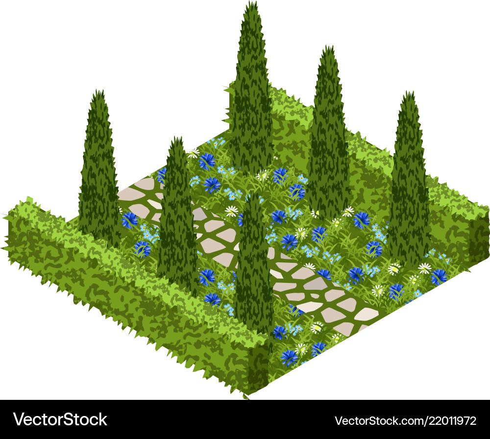 Garden asset with topiary bushes flowers grass Garden asset with topiary bushes flowers grass vector image