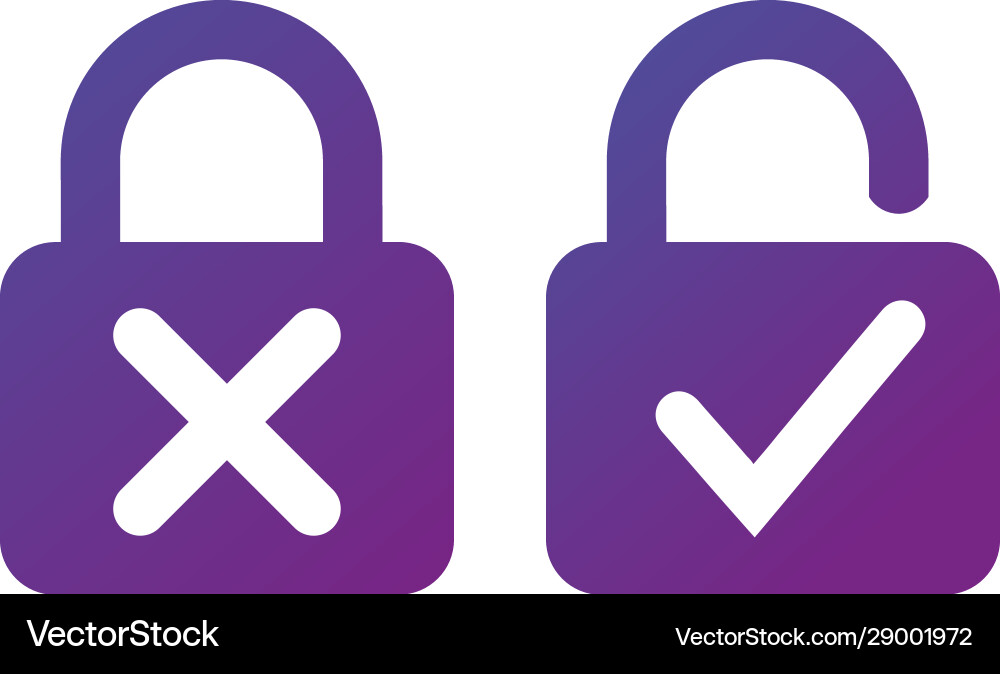 Lock with cross and check mark for unlock Vector Image