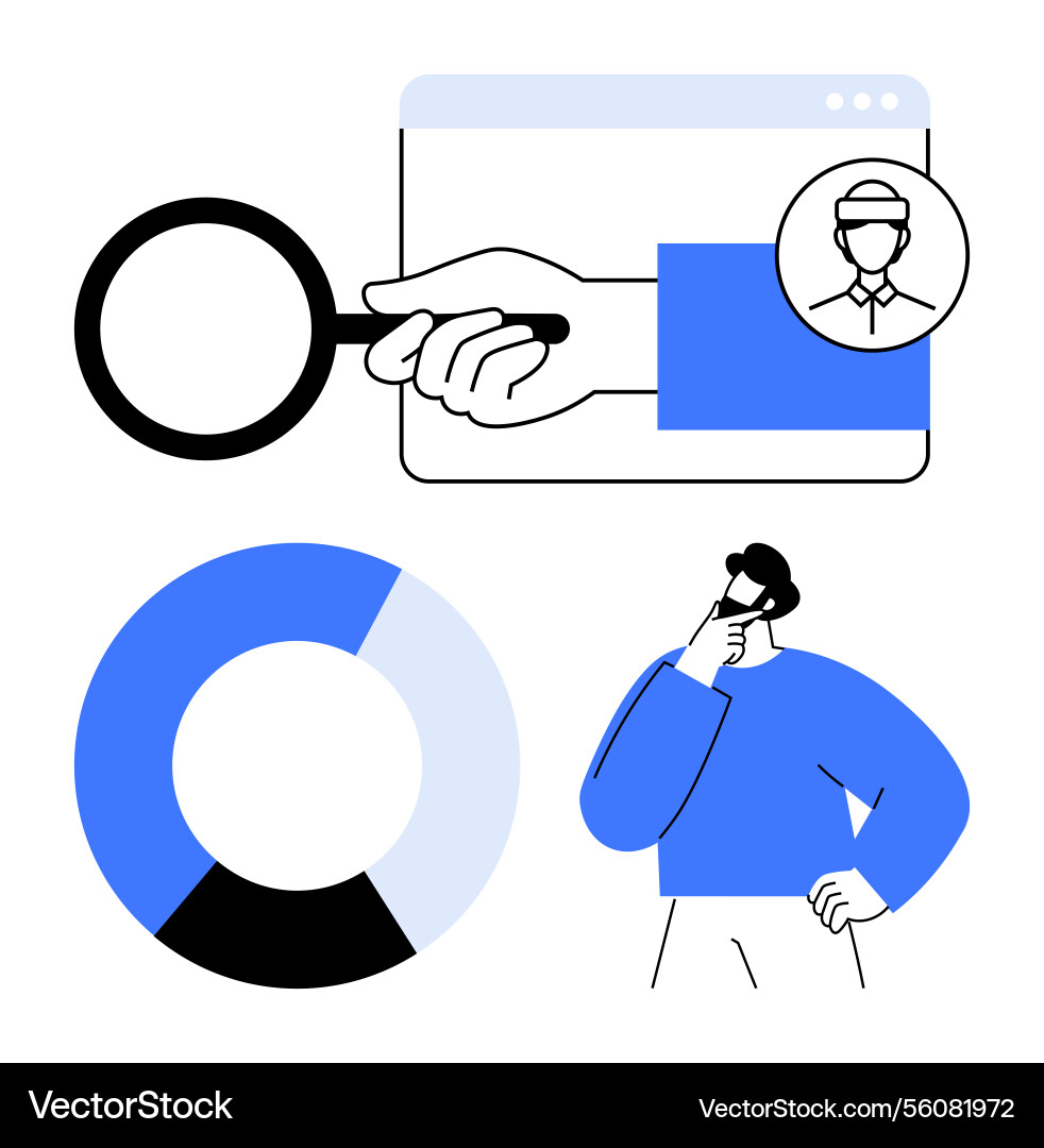 Person analyzing data and searching for insights Person analyzing data and searching for insights vector image