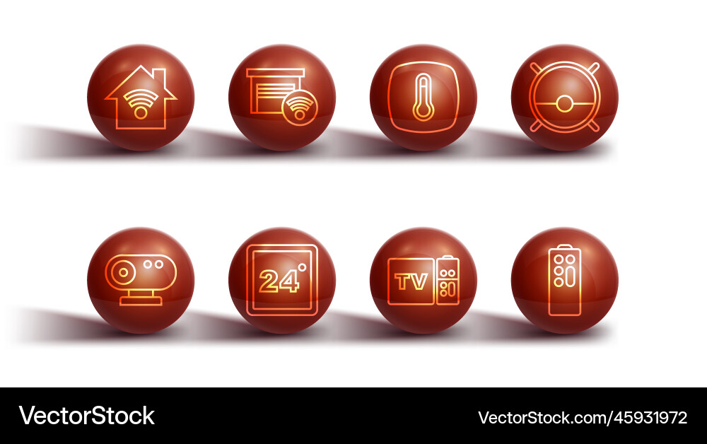 Set line smart home with wi-fi web camera robot Set line smart home with wi-fi web camera robot vector image