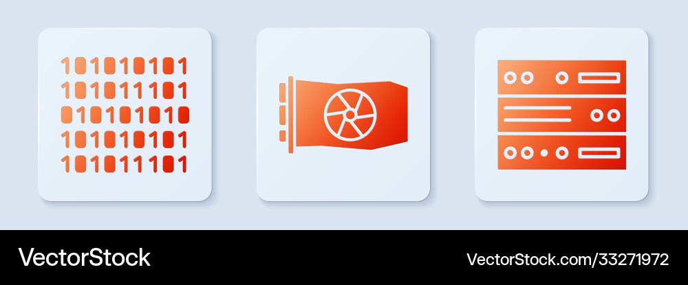 Set video graphic card binary code and server Set video graphic card binary code and server vector image