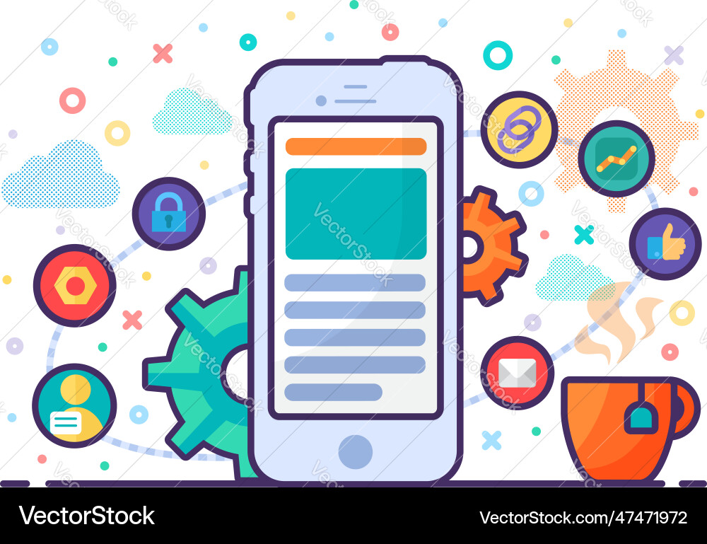 Smartphone media service outline stroke concept Smartphone media service outline stroke concept vector image