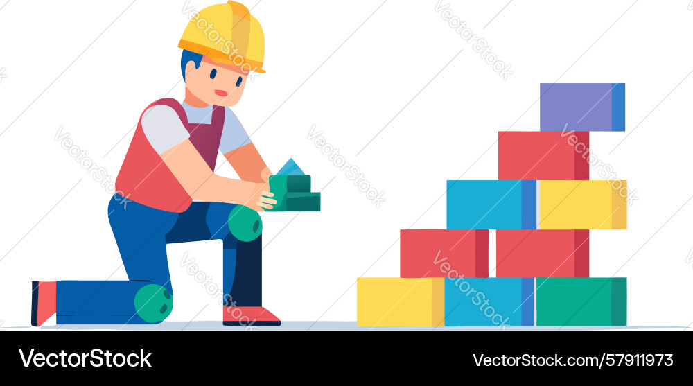 Child playing with building blocks creative Vector Image