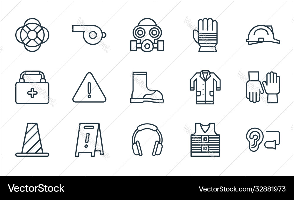 Flat rescue and protective line icons linear set Flat rescue and protective line icons linear set vector image