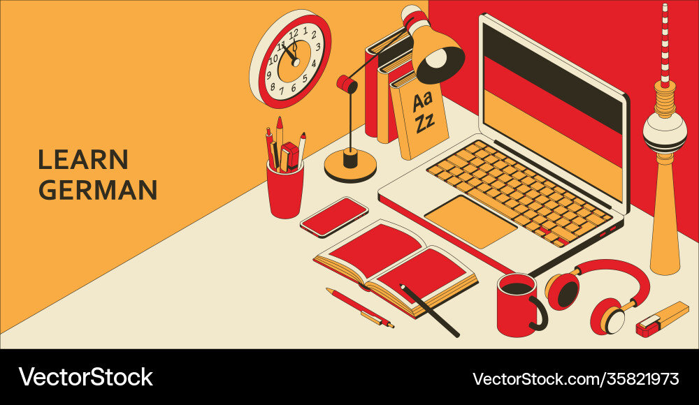 Learn german language isometric concept with open Learn german language isometric concept with open vector image