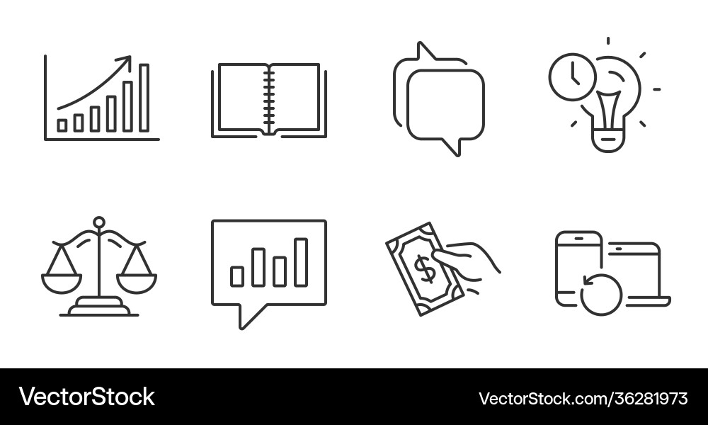 Messenger graph chart and pay money icons set Vector Image