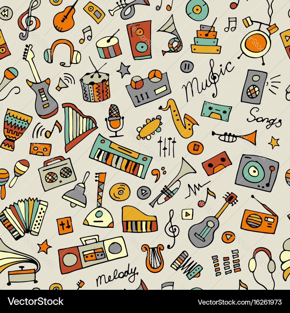 Musical Instruments Sketch Pattern Vector Image