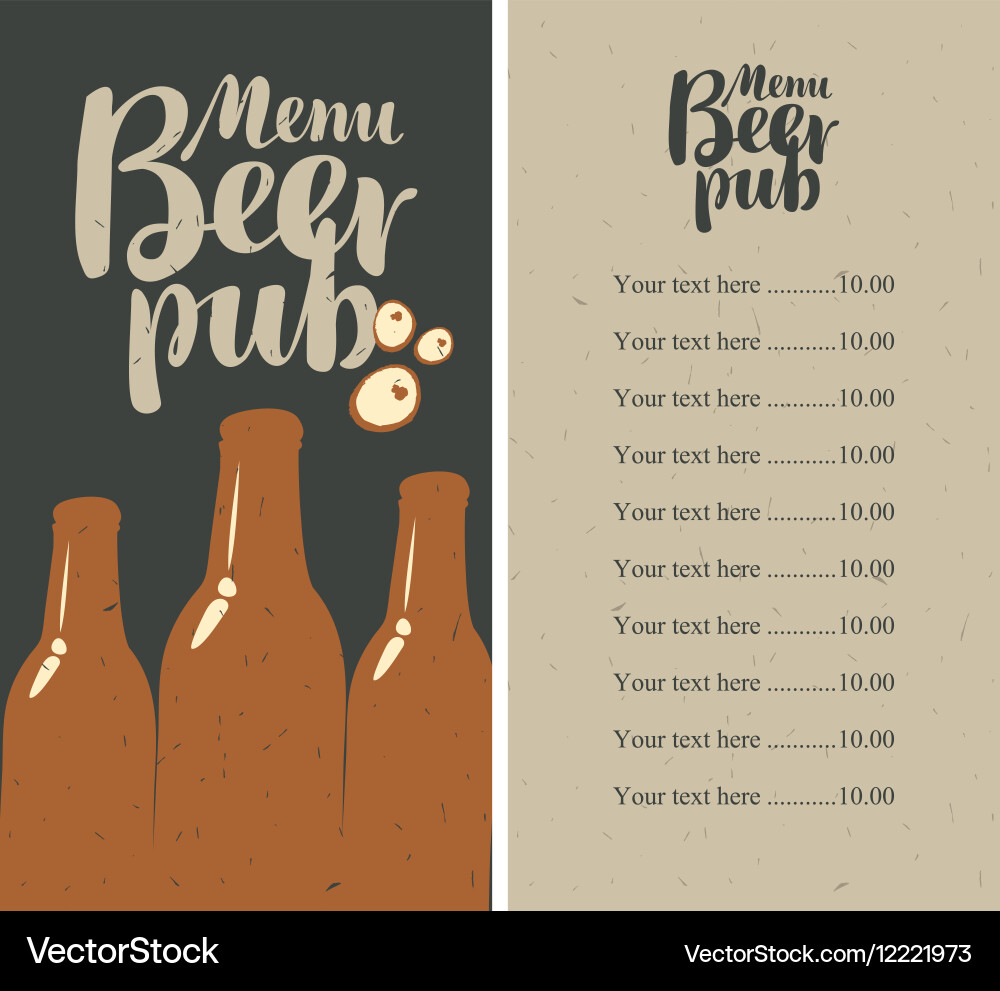 Pub Beer Menu with Price List vector image