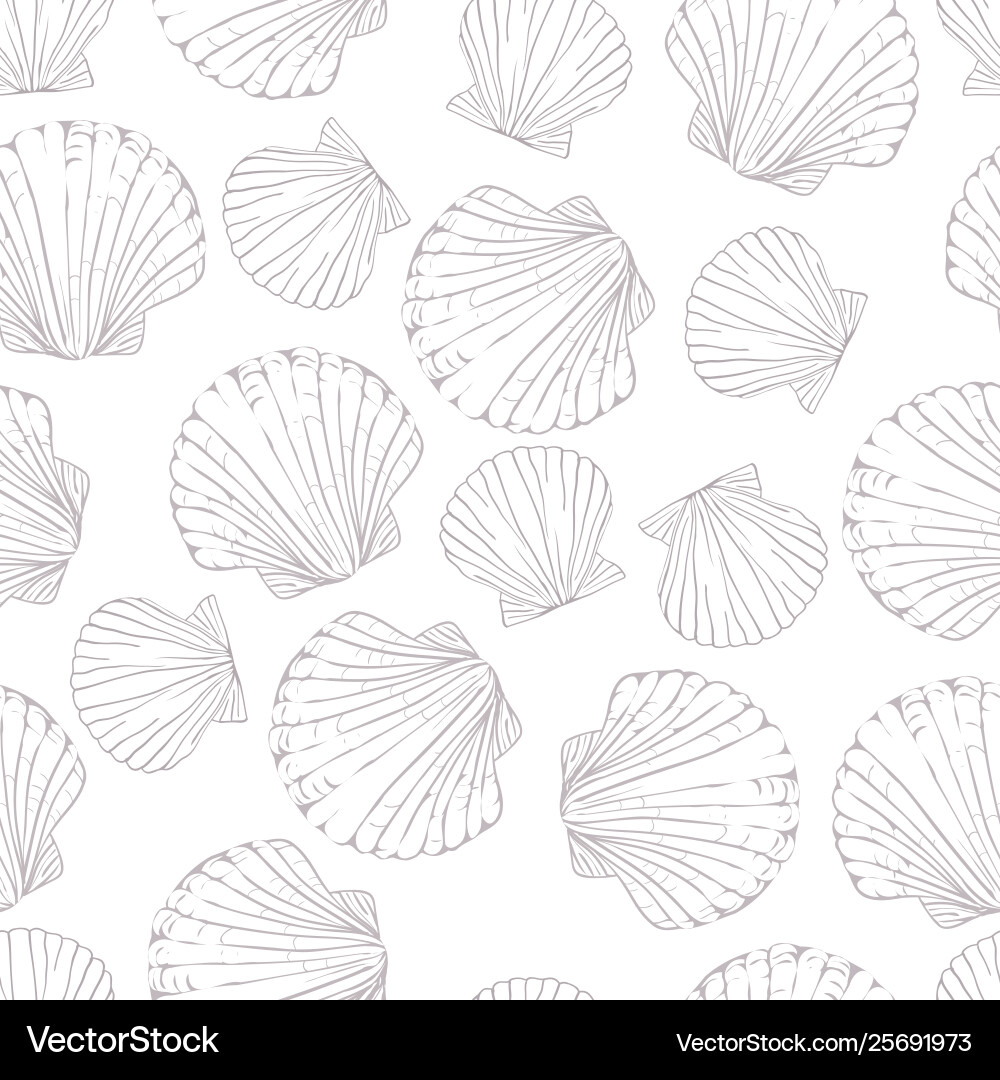 Seashell seamless pattern scallop background vector image