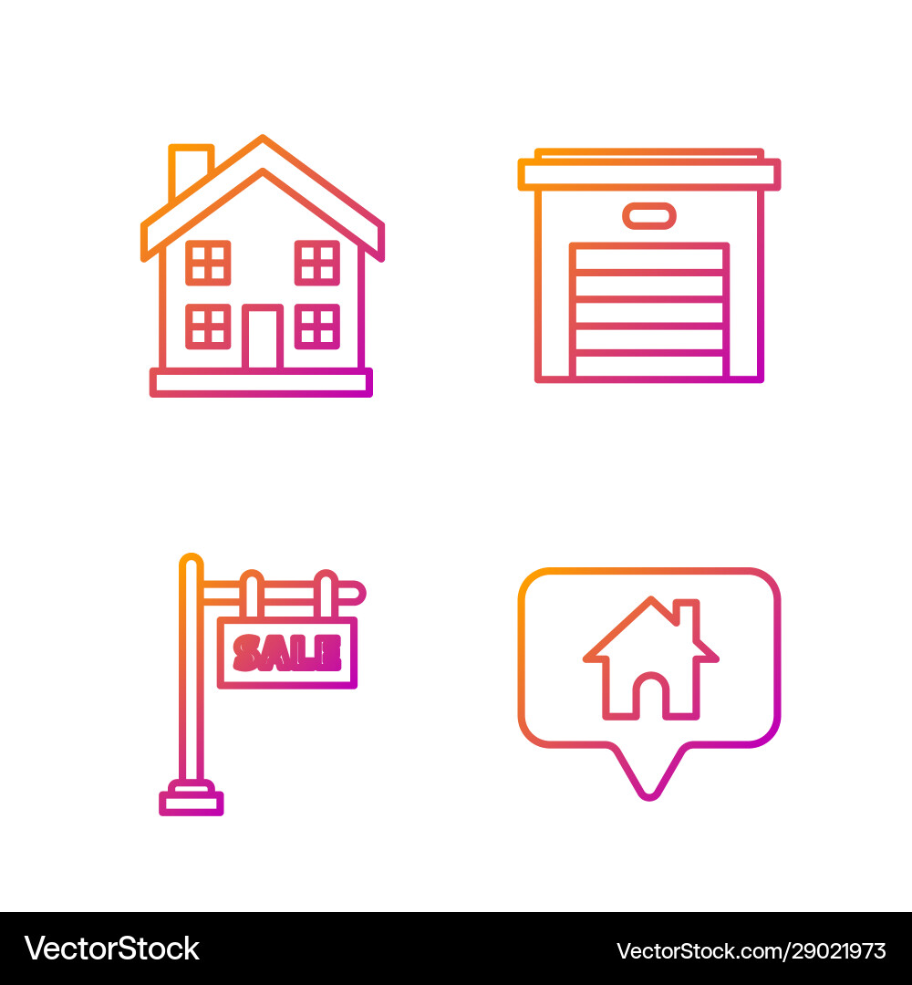 Set line map pointer with house hanging sign Set line map pointer with house hanging sign vector image