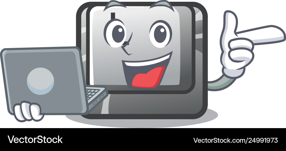 With laptop button l attached to character With laptop button l attached to character vector image
