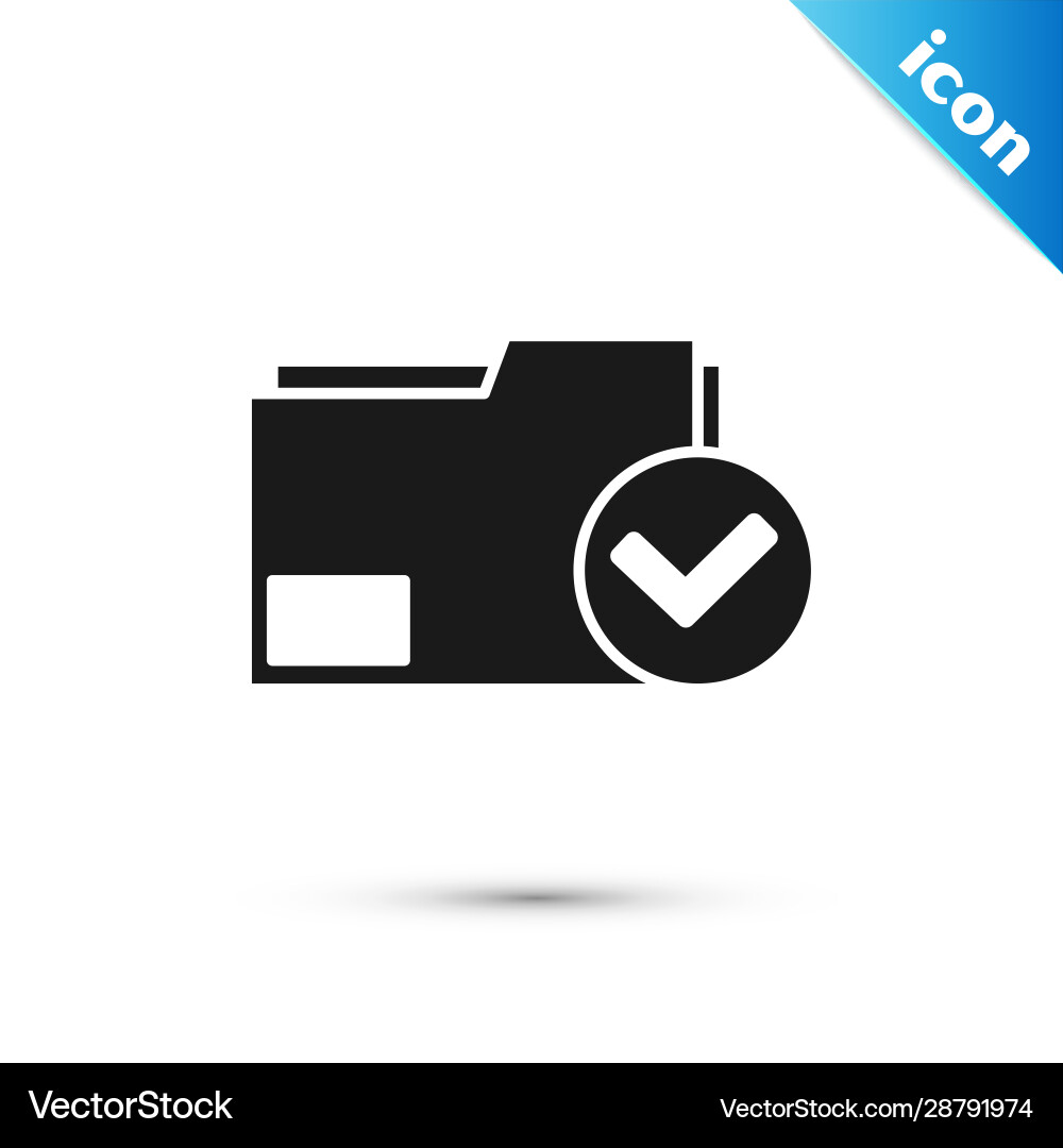 Black document folder and check mark icon isolated Black document folder and check mark icon isolated vector image