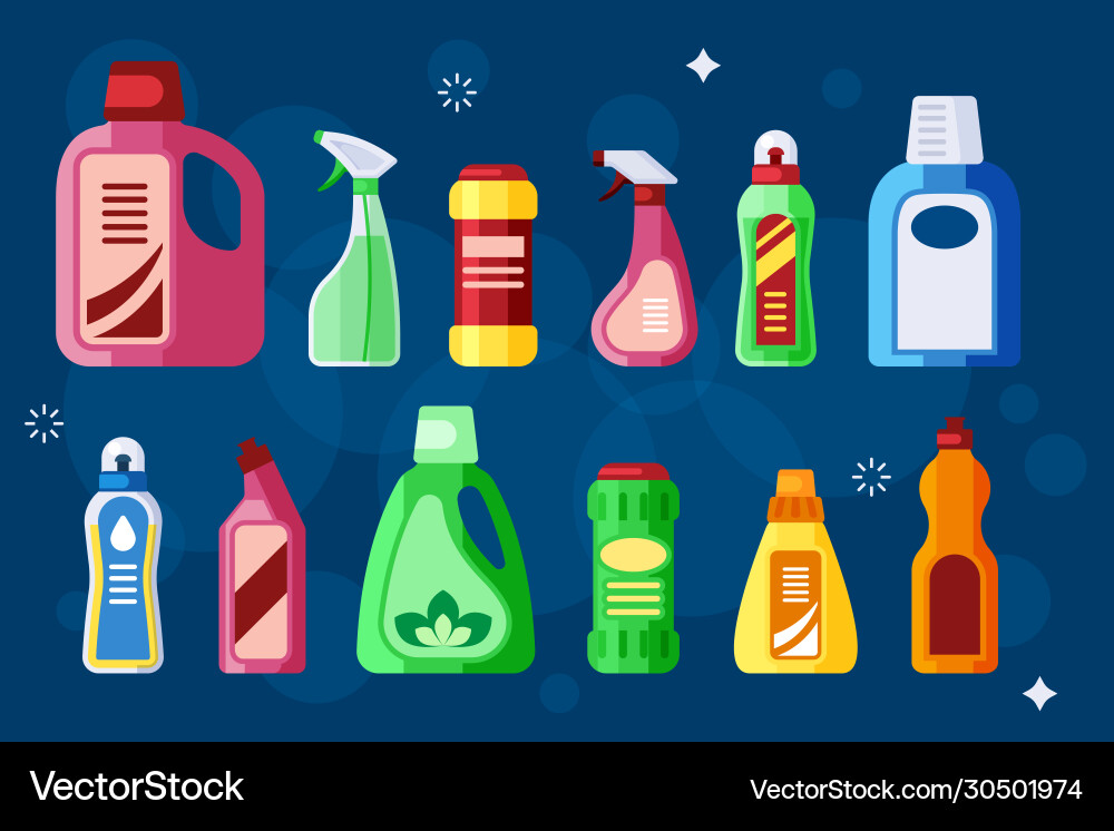 Cleaning bottles sanitary chemical liquid Cleaning bottles sanitary chemical liquid vector image