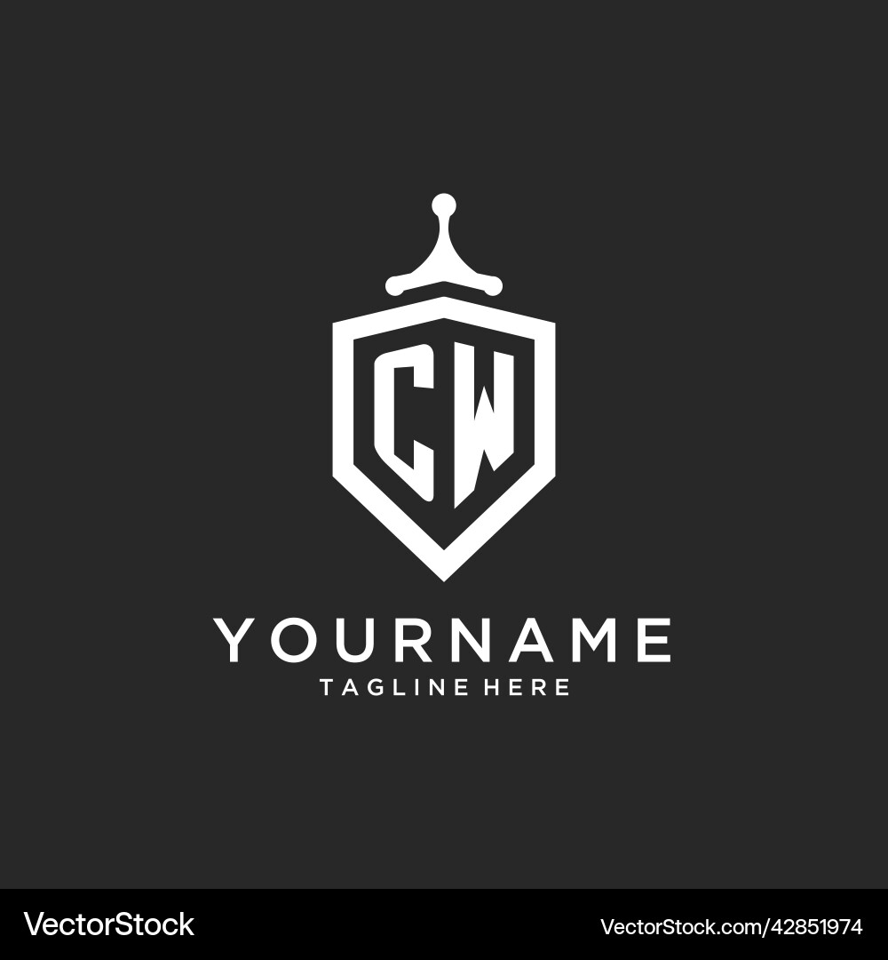 Cw monogram logo initial with shield guard shape Vector Image