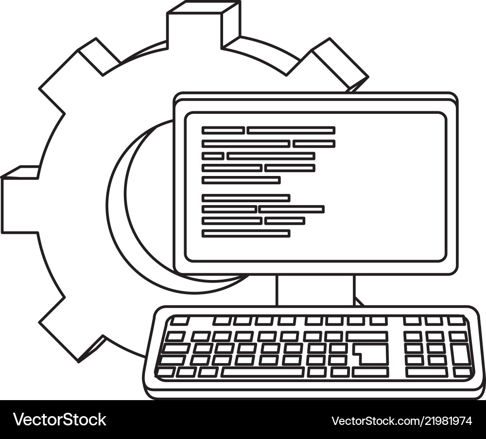 Outline computer technology code program and gear Vector Image